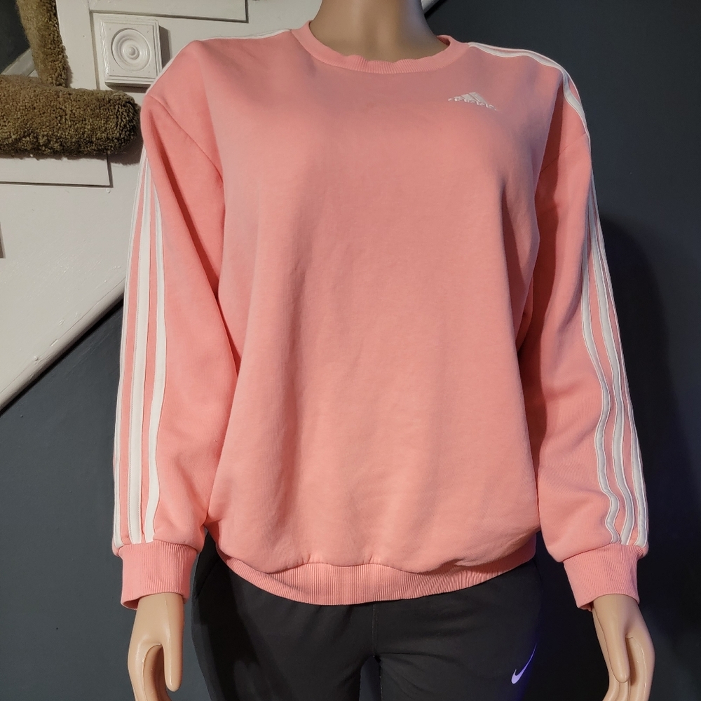 Adidas Pink Sweater with White Stripes